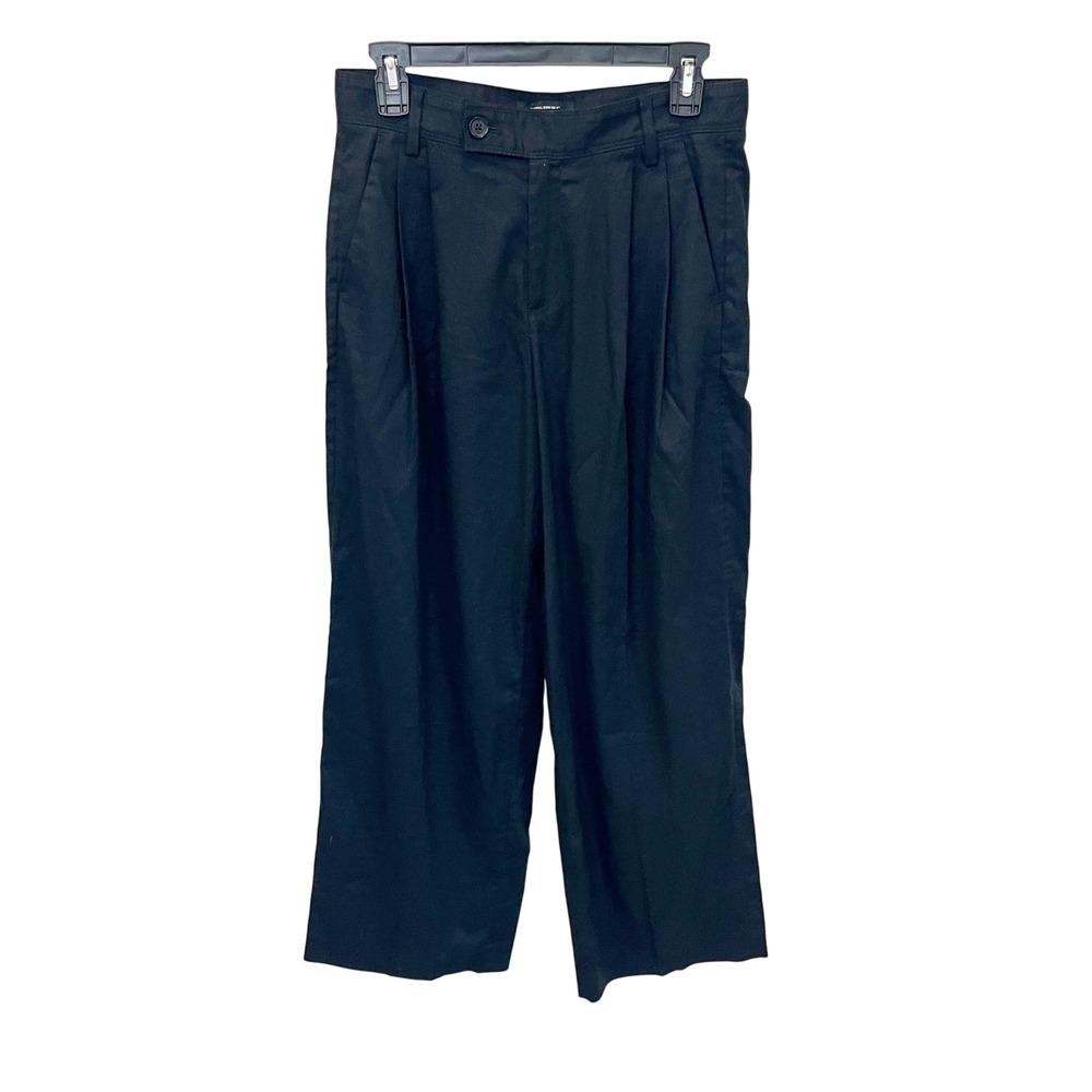 NEW Banana Republic Womens Black Linen Pleated Wide Leg Pants Coastal Career 6P